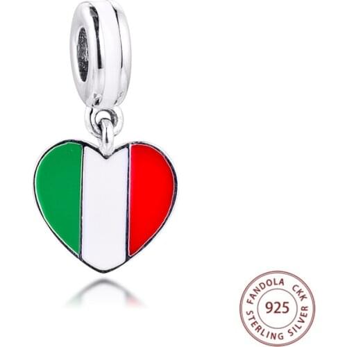 Italy Heart Flag Charm Pendant 925 Sterling Silver Mixed Enamel Beads For Jewelry Making Fits Original Charm Bracelets perles