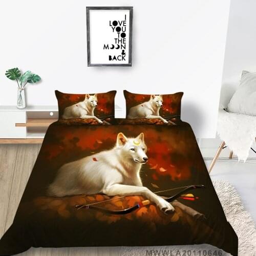 Wolf God Bedding Set Bow Artistic Mysterious Duvet Cover Red Leaves King Single Twin Full Double Queen Bed Set Fashionable