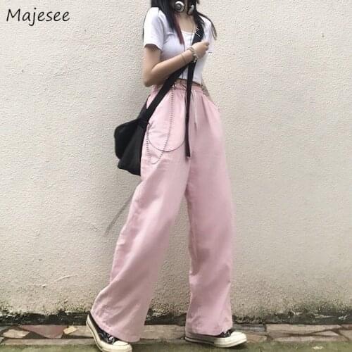 Casual Straight Pants Women Solid Pink Korean Style Loose Sweet Kawaii Young Streetwear Female Bottoms Stylish Tender Popular