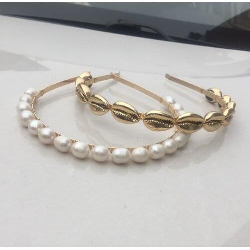 Bohemian freshwater baroque pearl headband women accessories headpiece gold shell pearl headband women summer hair jewelry