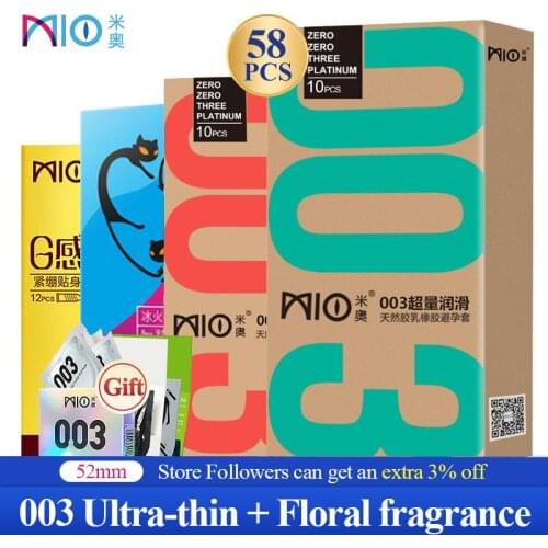MIO Condoms 8 Styles 003 Ultra Thin Natural Latex G-Spot Sexy Lubricated Rose Flavor Penis Sleeves 58 Pcs/Lot Sex Toys For Men