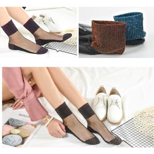 Transparent Crystal Silk Women Socks Sexy Fashion Summer Ultra-thin Short Ankle Socks Art Creative Nylon Cotton Sokken Meias
