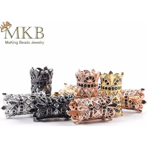 Luxury Micro Pave Cubic Zirconia Crown Beads For Jewelry Making 10*17mm Crown Charm Beads Fit Diy Bracelet Necklace Wholesale