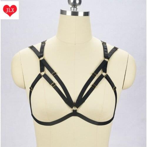 Sexy lingerie Harajuku Gothic body harness women cage bra fetish wear black harness bra Handmade bondage body cage harness