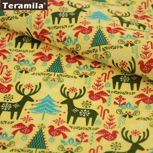 Teramila Cotton Linen Fabric Classical Light Yellow Quilting Sewing Pillow Curtain Printed Christmas Series Home Textile