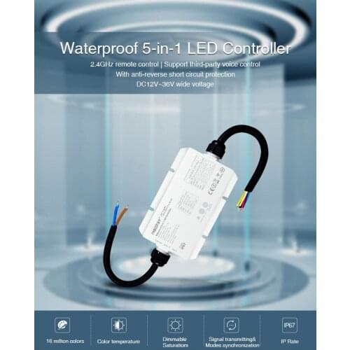 Miboxer LS2-WP Waterproof 5 IN 1 Smart Led Controller DC12V 24V 36V Max: 20A for Single Color, CCT, RGB,RGBW,RGB+CCT LED Strip