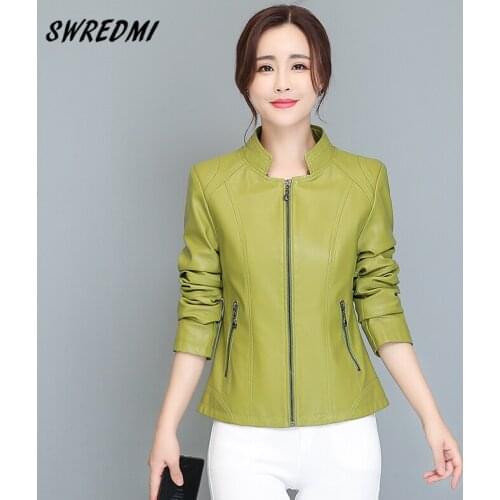 SWREDMI Leather Jacket Women Plus Size S-4XL Leather Coats Autumn And Winter Zipper Leather Clothing Outerwear High Quality