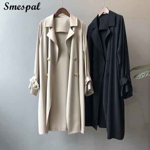 SMESPAL Women Trench Coat 2021 Spring Thin Windbreaker Casual Long Coat In Solid Color