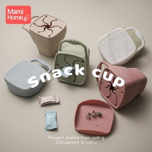1PC Baby Silicone Snack Cup Collapsible Container Toddle Portable Silicone Snack Container Spill Proof Infant Silicone Baby Cups