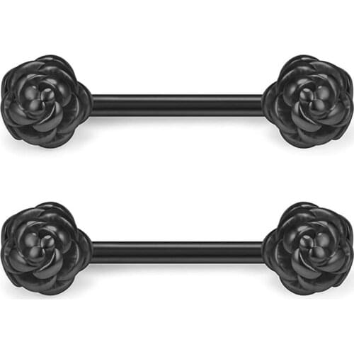 316L Stainless Steel Vintga Flower Rose Nipple Shield Barbell Ring Bar Body Piercing 14G 2-12PCS