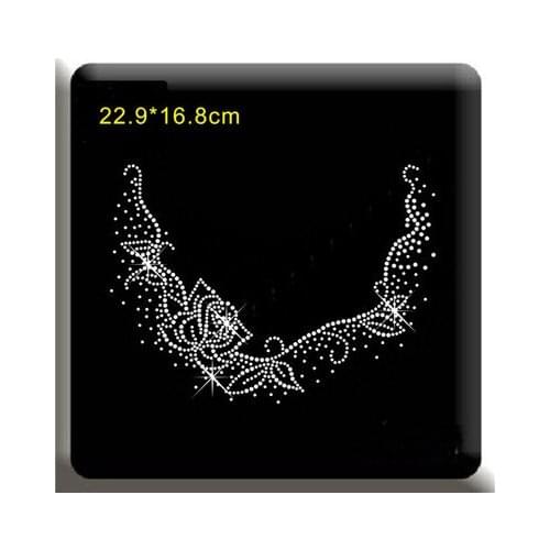 2pc/lot Neckline decor iron on crystal transfers desig motif iron on applique patches hot fix rhinestones motif sticker