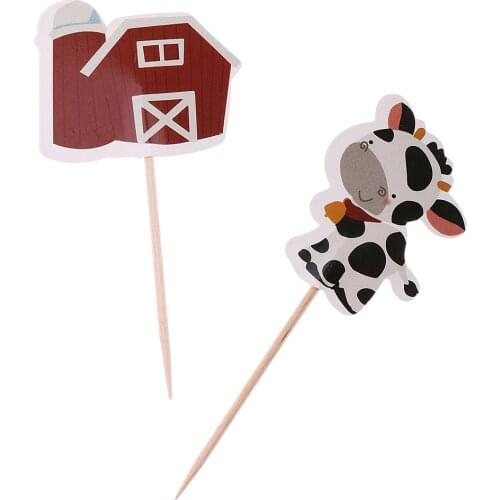24/set Cute Farm Themed Cake Topper Animal Cupcake Picks Kids' Party Decor