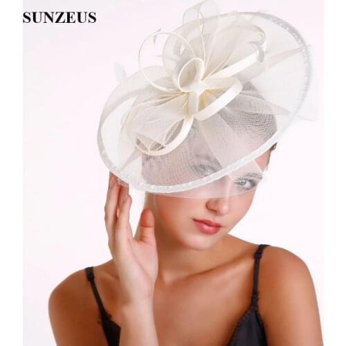 Ribbon Satin Flowers Big Hats for Bridal Feathers Fascinators Wedding Party Hat Hair Accessories Tulle cappelli da cerimoni SH48