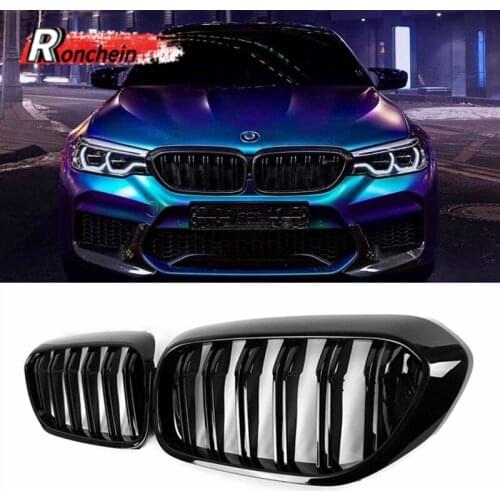 RONCHEIN Car Racing Grill for BMW 5 Series 2017-2020 G30 F90 Gloss Black Matt Black 2 Line Double Slat Kidney Grille Replacement