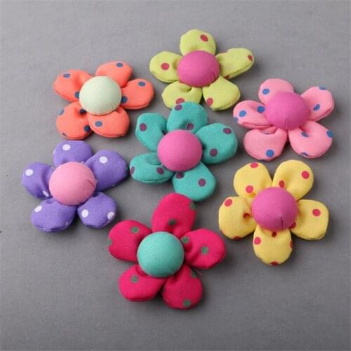 Free Shipping 3pcs/lot Polka Dots Fabric Spring Flower Patch DIY Jewelry Findings Ornament Accessory Floral Sticker for headband