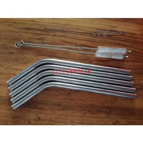 Free Shipping 400pcs 215x9.5mm Bend 304 Stainless Steel drinking Straw +100pcs 200x10mm Straw cleaning Brush, Total 500pcs