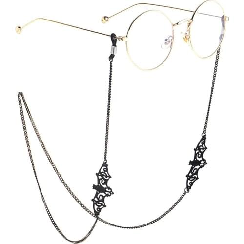 Fashion Bat Glass Beaded Women Black Sunglass Eyeglass Chain Crown Pendant Metal Reading Glasses Chain Eyewear Cord Lanyard