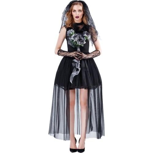 Black Horror Zombie Fancy Dress Masquerade Party Club Women Sexy Ghost Bride Costume Scary Cosplay Costumes Vampire Outfit Adult