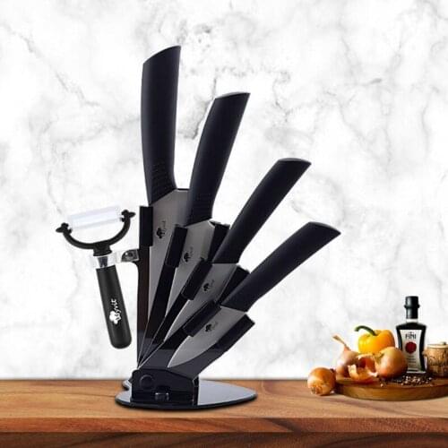 Black Acrylic Kichen Knife Holder for 3/4/5/6 inches Ceramic Knife Knives with peeler Storage Cutlery Stand Block Tool Set