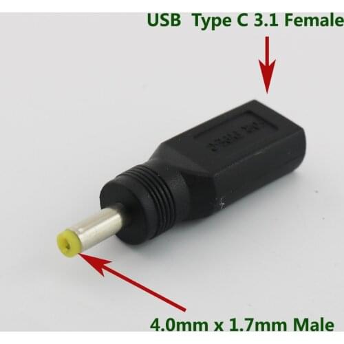 Black USB 3.1 Type C USB-C Female to 4.0mm x 1.7mm Male DC Power Charge Charging Adaptor Adapter Connector