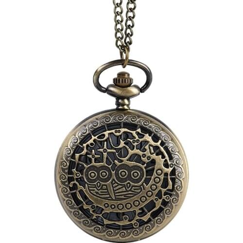 9050 New Queen Moon Retro Pocket Watch Valentine Cute Owl Mini Pocket Watch with Necklace