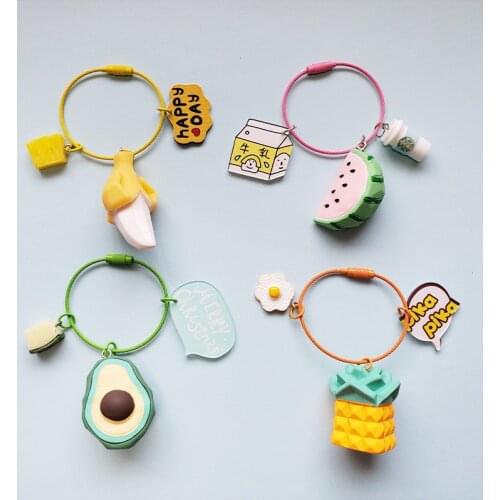 Creative Boutique Fruit Avocado Watermelon Keychain Cute Banana Car Key Chain Ring Couple Bag Pendant Party Gift