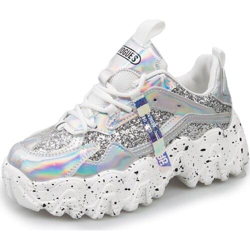 Moipheng Chunky Sneakers 2020 New Arrival Bling PU White Shoes Woman Sneakers Sequined Cloth Zapatillas Mujer Girls Casual Shoes