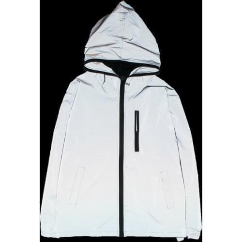 Streetwear Reflective Hooded Jacket Women Pule Size Casual Waterproof windbreaker men jackets and coats Hip Hop Light Jacket Man