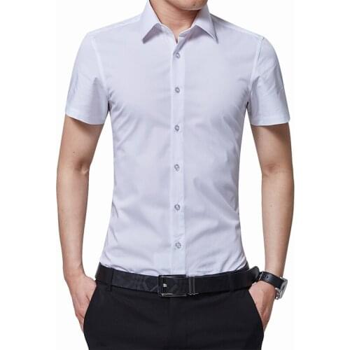 Summer New Arrival Fashion Men Formal Business Shirts Casual Dress Short Sleeve Shirt Male Blouse Social Wedding Tuxedo Shirt