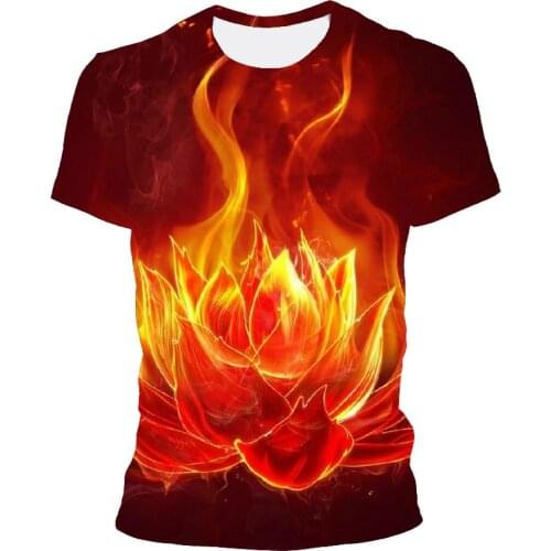 Fashion fire lotus mens and womens fashion short sleeve 3D printed t-shirt mens and womens hip hop Harajuku suit T-shirt