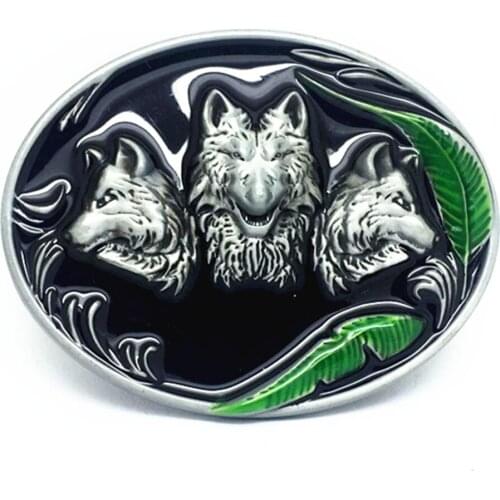 Fashion vintage leaf three wolves belt buckle for men Western cowboy waistband belt link buckles male female accessories gift