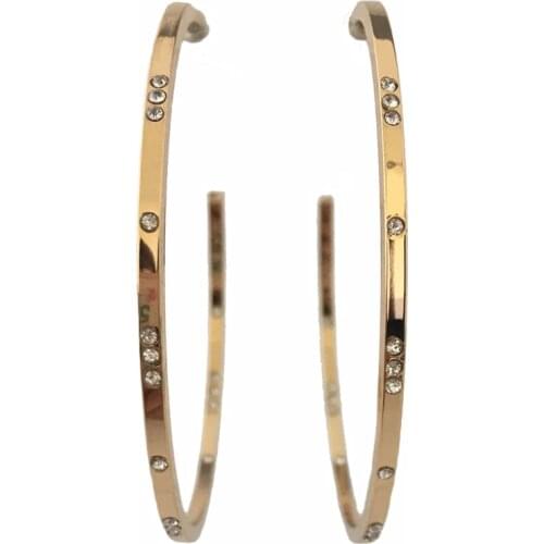 2019 F/W Trendy Women Elegant Earrings Gold Color Plating Mediium Size Hoop With Stone Paving Earrings For Party Casual