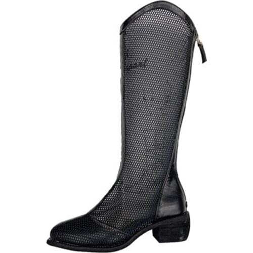 Air Mesh Long Summer Boots Women Fashion 2021 INS Popular Shoes High Heel Zipper Open Genuine Cowhide Leather High End European