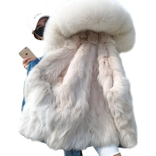OFTBUY 2020 Winter Jacket Women Real Fur Coat Parka Real raccoon collar fox Fur liner bomber Denim jacket Streetwear ins fashion