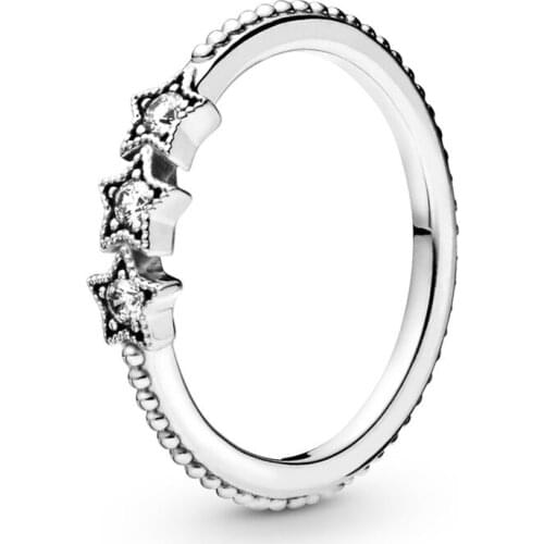 Authentic 925 Sterling Silver Original Celestial Stars EuroPe Pan Ring For Women Bead Charm Gift DIY Jewelry