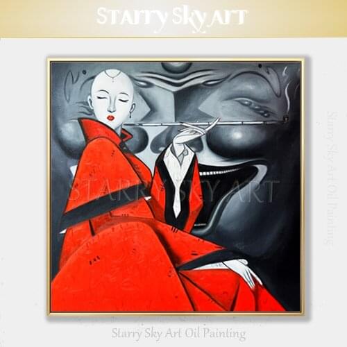Professional Artist Hand-painted High Quality Special Lady Smoking Oil Painting on Canvas Handmade Lady Portrait Oil Painting