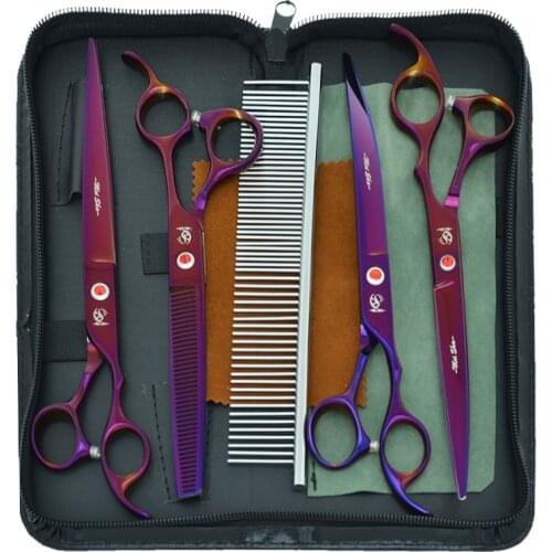 8" Professional Pet Scissors for Dog Grooming Japan 440C Pet Cutting Shears Animal Trimming Thinning Tijeras Curved Shear B0045A