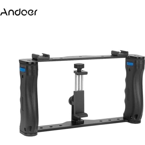 Andoer Professional Dual Handheld Smartphone Photographic Bracket Holder Cage Rig DIY Phone Video Stabilizer for Smartphones