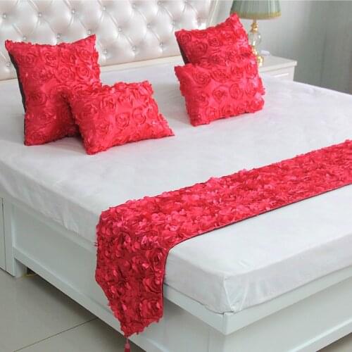 Romantic Red Roses Bed Runner Luxury laciness rose Bed Tail Towel Bedding Scarf Wedding Home Hotel Bedroom Decorations