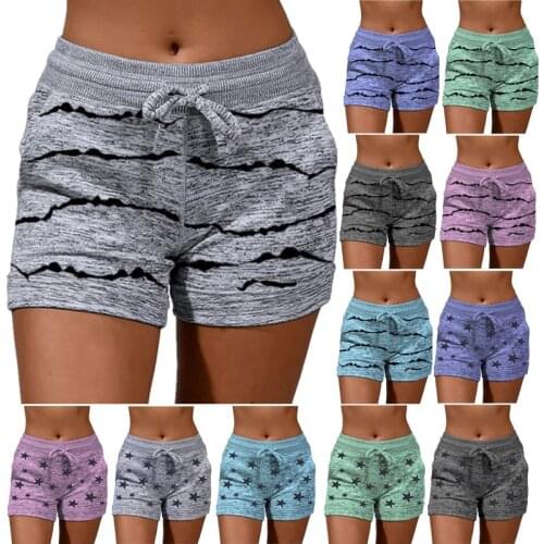 Womens Striped Star Printed Shorts High Elasticity Waist Breathable Quick Drying Casual Summer Sports Beach Shorts TT@88