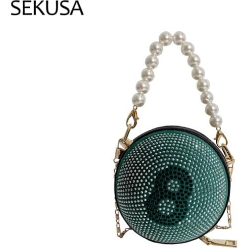 Rhinestones Eight Party Evening Bags Pearl Handle Day Clutch Beading Zipper Handbags Shoulder Purse