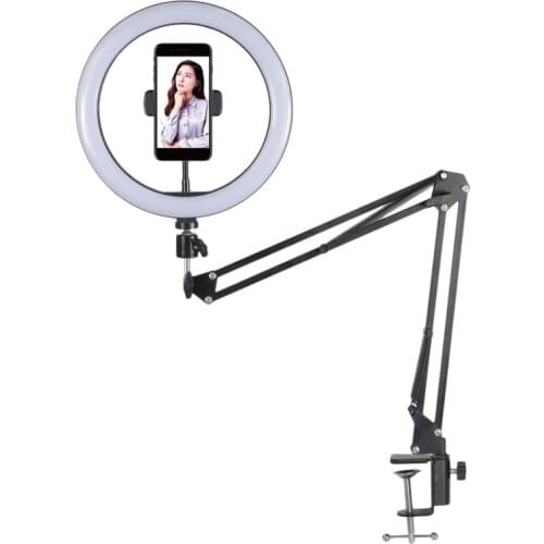 LED Selfie Ring Light Phone Stand Circle Fill Light Dimmable Lamp Tripod Makeup Photography RingLight with Long Arm
