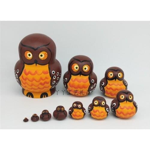 10pcs Russian Nesting Owl Traditional Hand Painted Hand Painted Wooden Matryoshka Doll Toy Kid Gift