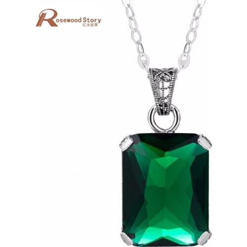 Vintage Jewelry Handmade Gift Lab Emerald Crystal Pendants 100% Solid 925 Sterling Silver Necklace Pendant Fashion Without Chain