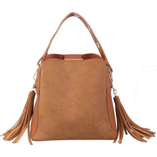 Vip Fashion Scrub Women Bucket Bag Vintage Tassel Messenger Bag High Quality Retro Shoulder Bag Simple Crossbody Bag Tote