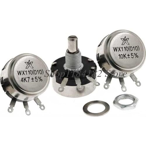 WX110 (010) 100R 220R 470R 1K 2K2 3K3 4K7 6K8 10K 22K 6mm Round Metal Shaft Single Turn Wire Wound Potentiometer switch