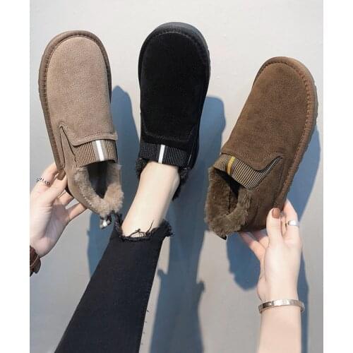 Snow boots female short tube 2019 new winter wild couple models one pedal plus velvet thick bottom student cotton shoes