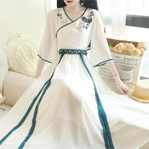 New 2020 Summer Women Chinese Style Hanfu Costume Oriental Vintage Ancient Daily Clothes Outfits Dance Performance Fairy Dresses