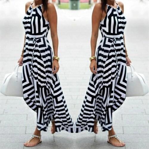 Bohemian Striped Print Women Dresses Sexy Summer Boho Maxi Long Party Beach Dress Sundress Harajuku Dress 2021 Tank Dress