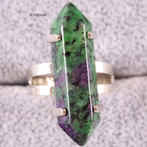 1Pcs Jewelry For Women Natural Stone Hexagonal Beads Red Zoisite Adjustable Finger Rings Z075